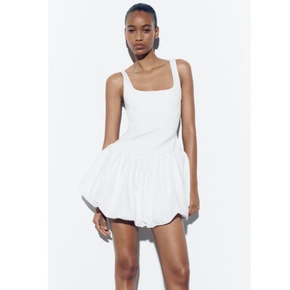 Zara White Short Balloon Dress - BNWT
